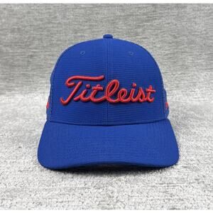Titleist Tour Performance Mesh Golf Hat Blue Red Script Snapback FJ Pro V1 Cap